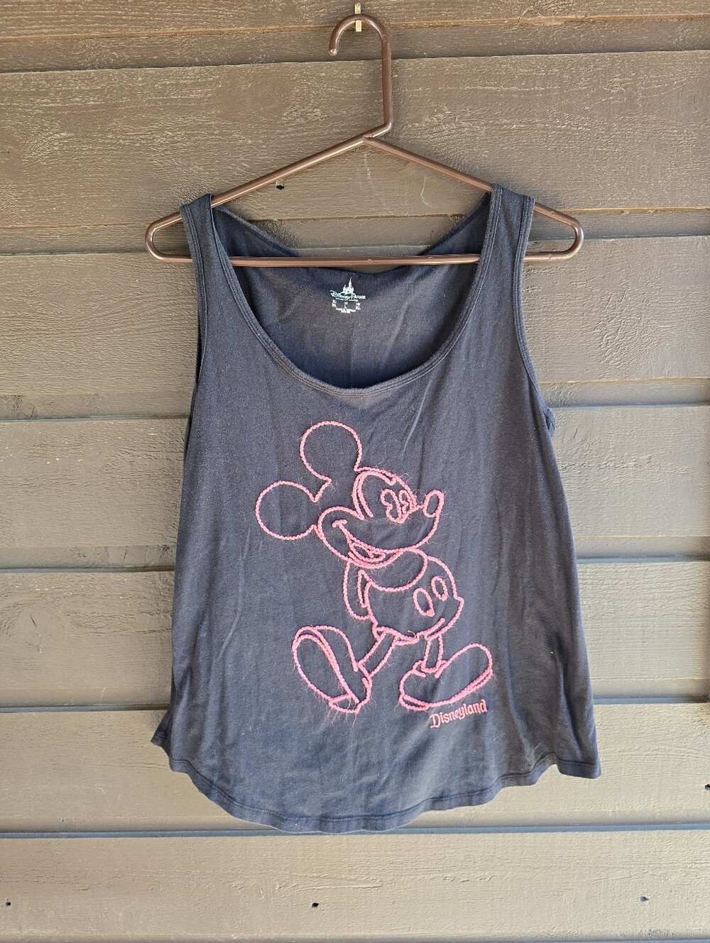 Disney Parks Disneyland Mickey Mouse Embroidered Tank Top Black Pink Size L